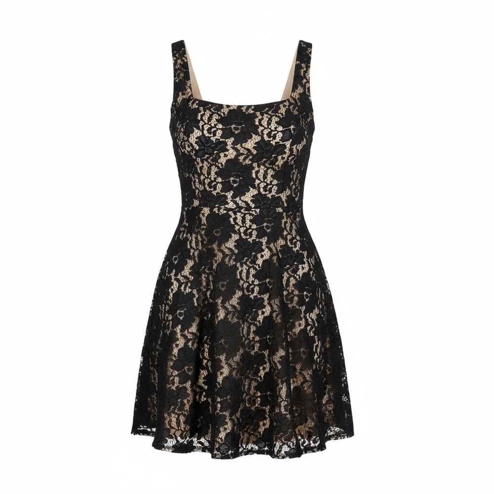 Maggy London Black Nude Floral Lace Fit & Flare Mini Dress Women’s 6